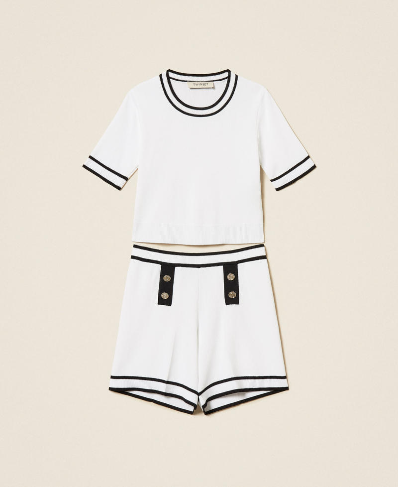 Pullover und Shorts aus Strick mit B&uuml;ndchen Zweifarbig Off White/Schwarz M&auml;dchen 261GJ3070_13203_S0