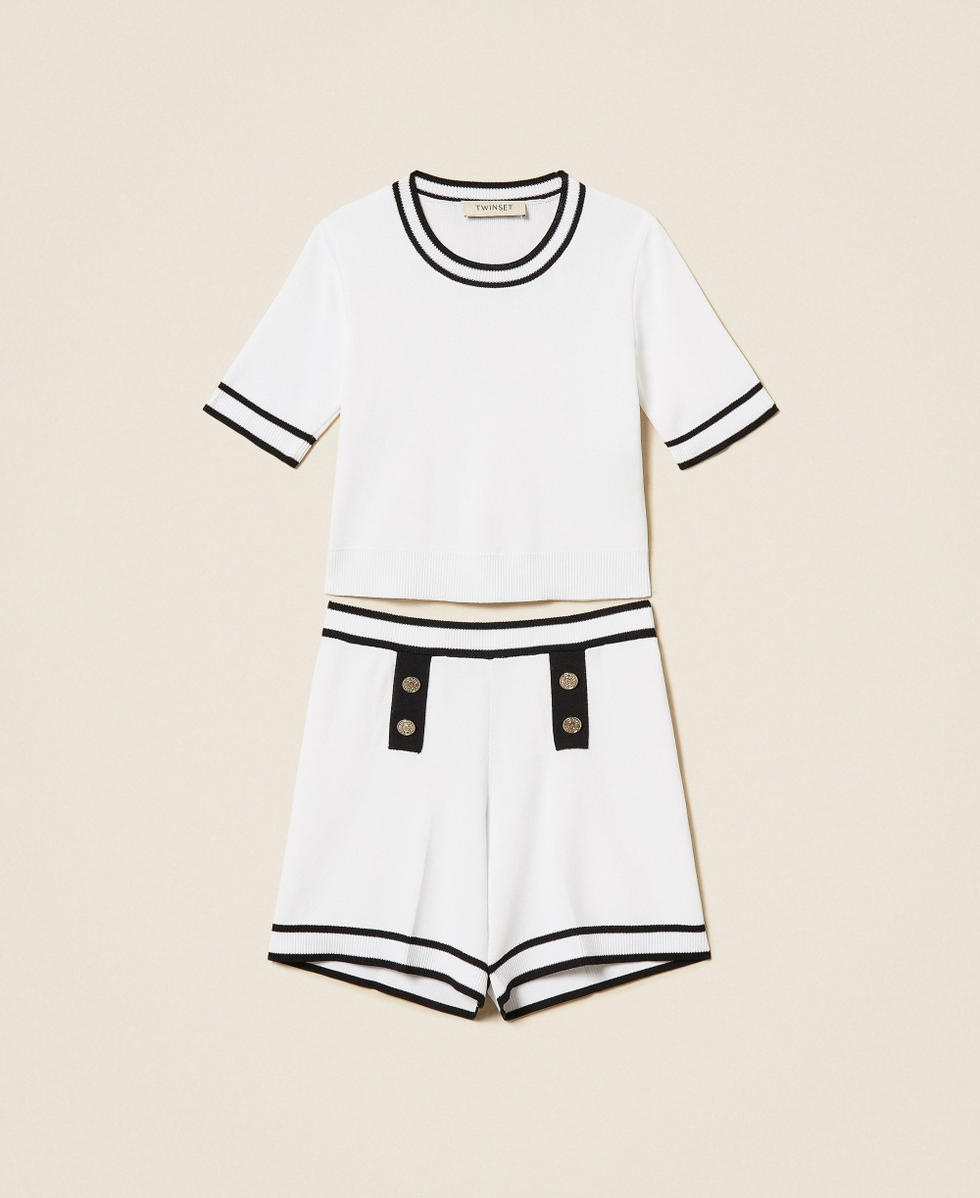 Pullover und Shorts aus Strick mit B&uuml;ndchen Zweifarbig Off White/Schwarz M&auml;dchen 261GJ3070_13203_S0
