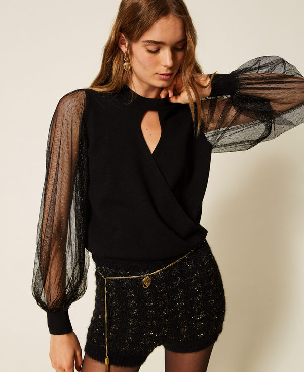 Jumper with plumetis tulle sleeves