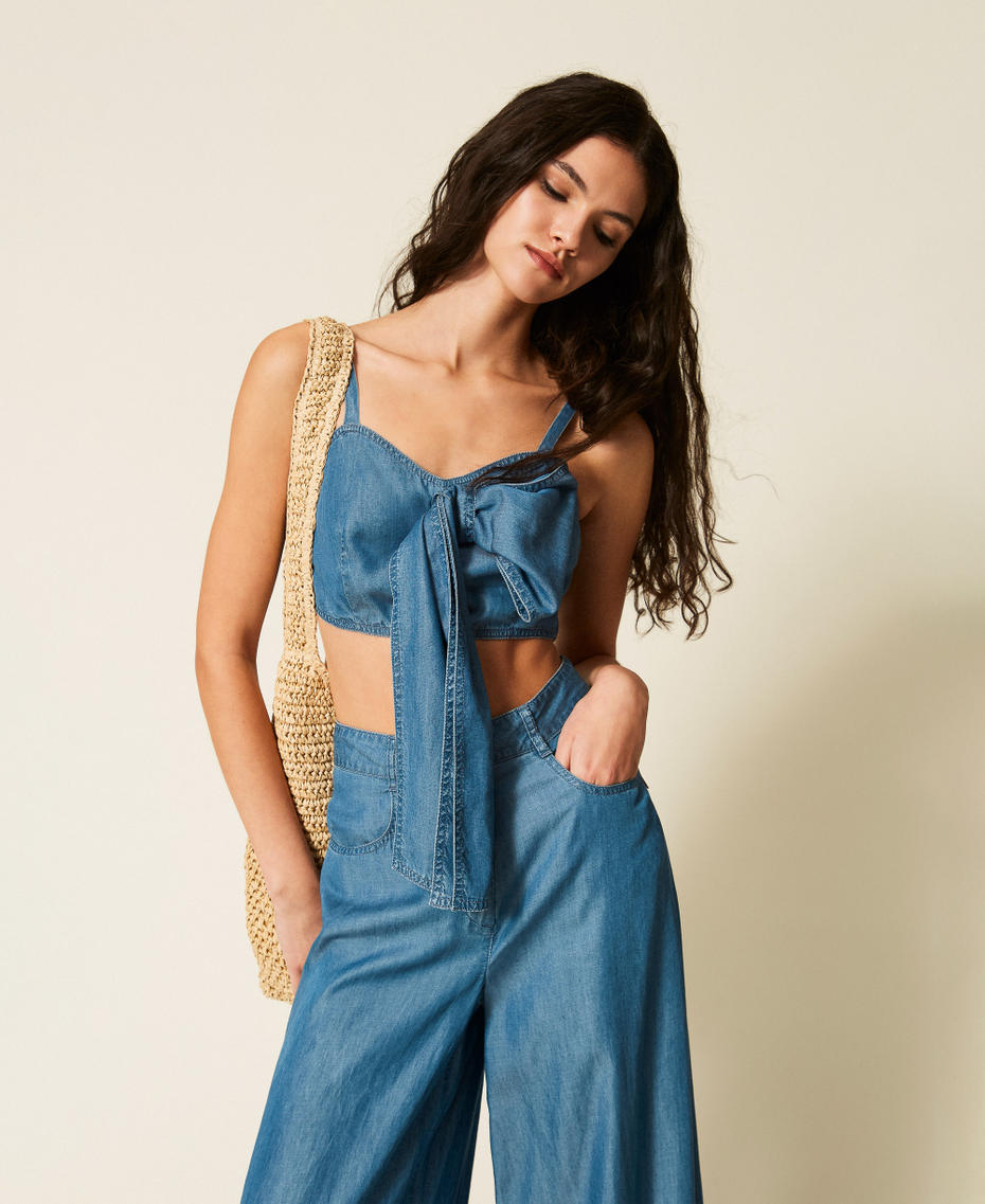 Denim top with bow Light Blue Denim Woman 261AT2050_07283_05
