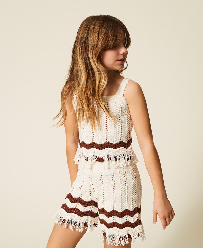 Knit top and shorts with zig-zag pattern Two-tone Milk/Dark Root Brown Girl 261GJ3021_13198_01