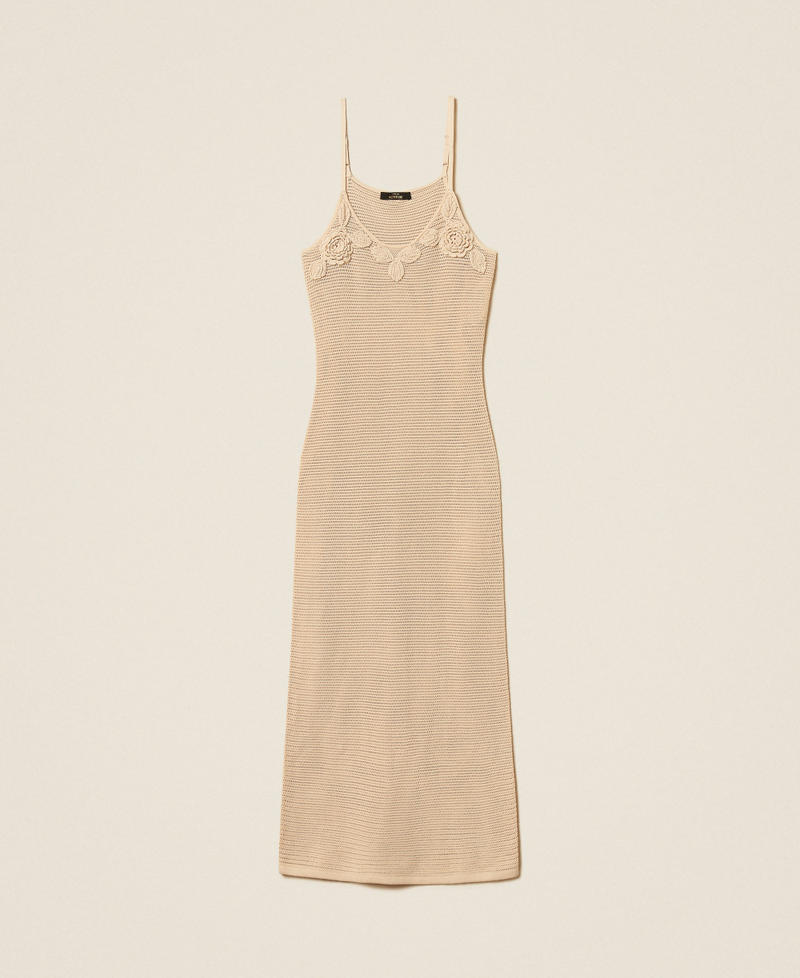 Langes Strickkleid im Netz-Dessin &bdquo;Cashew&ldquo;-Beige Frau 261AT3020_13362_S0