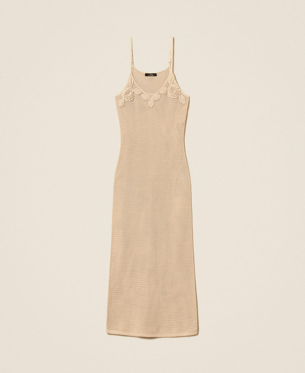 Robe longue en maille point filet Beige &laquo;&nbsp;Cashew&nbsp;&raquo; Femme 261AT3020_13362_S0