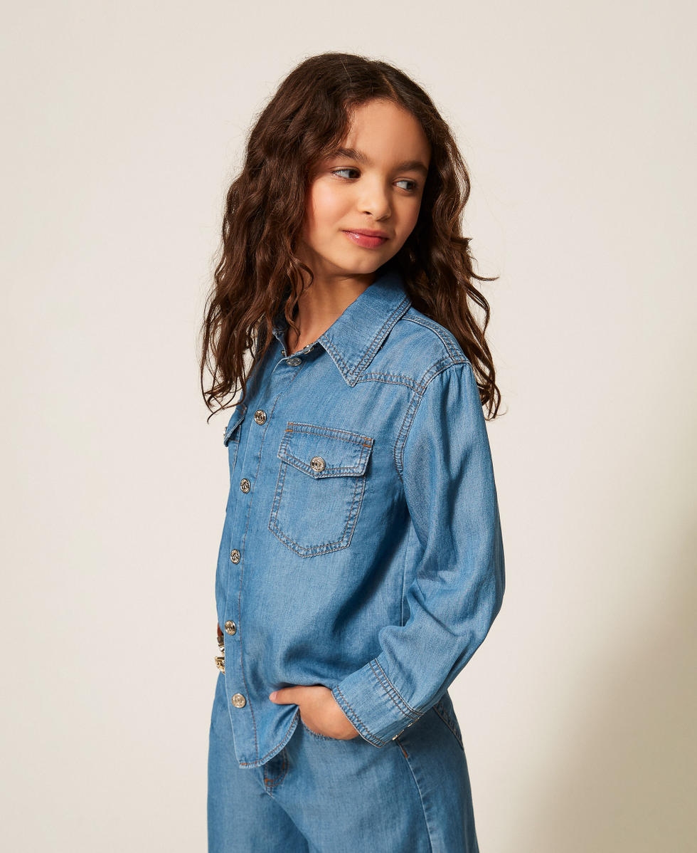 Camicia in chambray con tasche Chambray Mid Blue Bambina 261GJ2075_13235_02