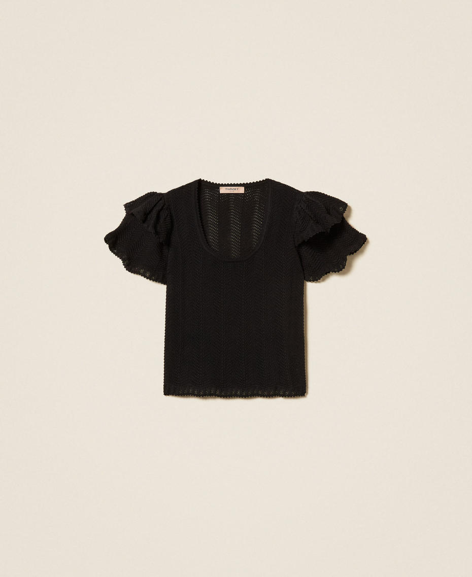 Fitted jumper with ruffles Black Woman 261TT3051_00006_S0