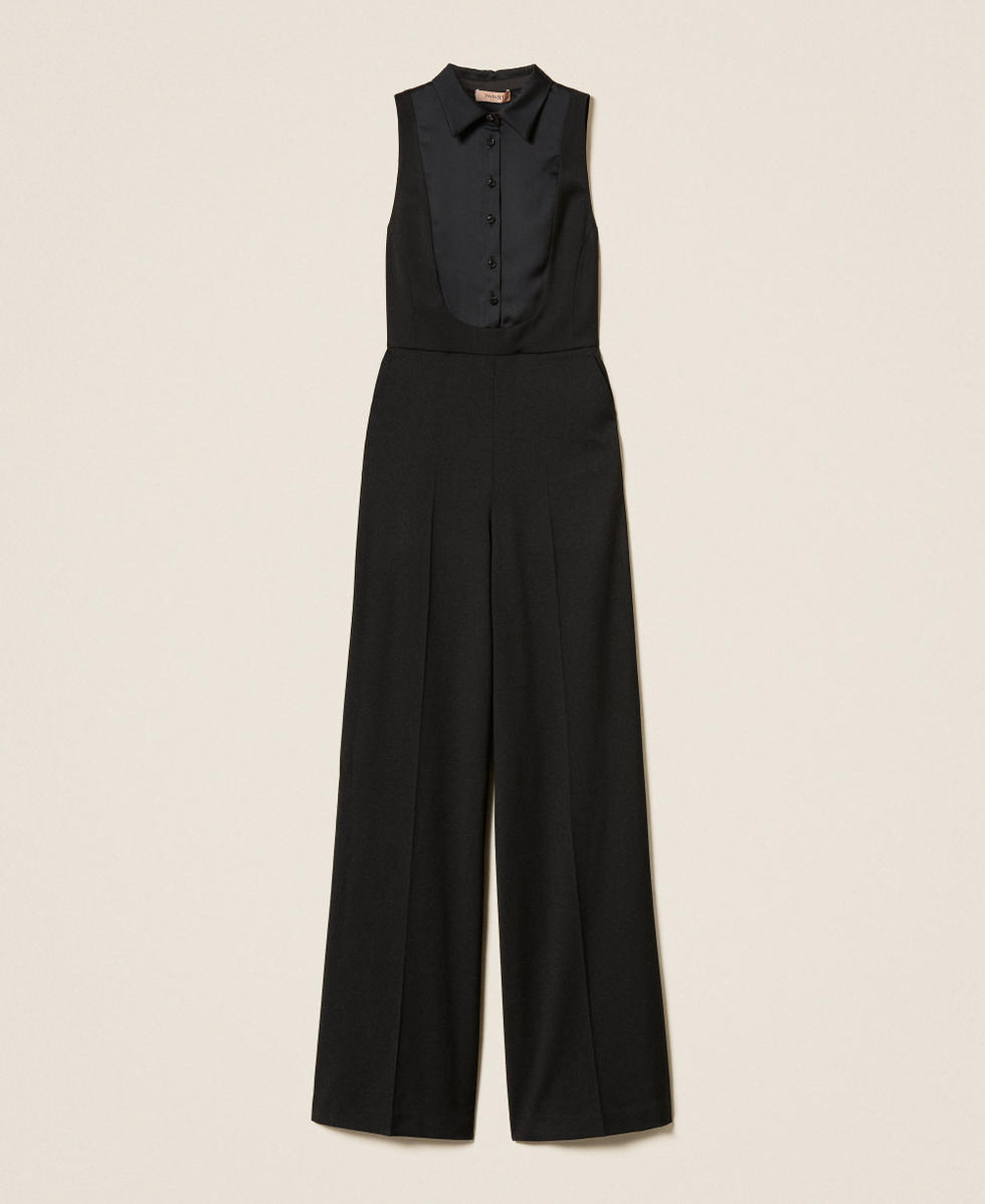 Jumpsuit mit Satindetails Schwarz Frau 252TT2120_00006_S0