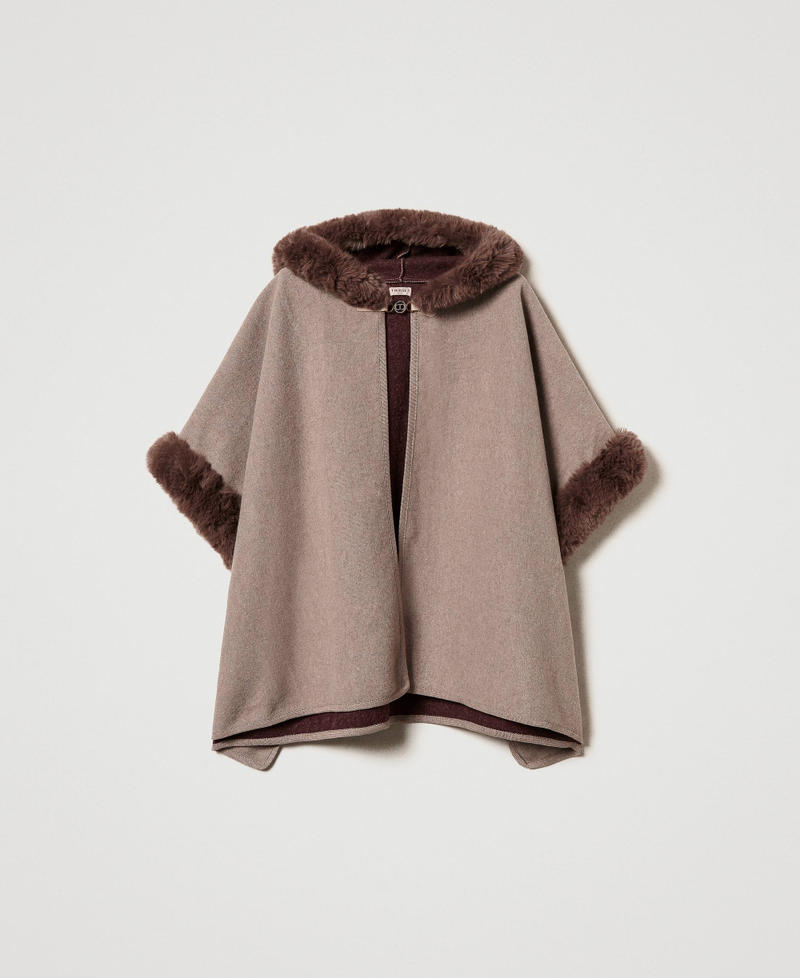 Poncho de pa&ntilde;o y pelo sint&eacute;tico Chocolate Malt Mujer 242TO5700_11943_S0
