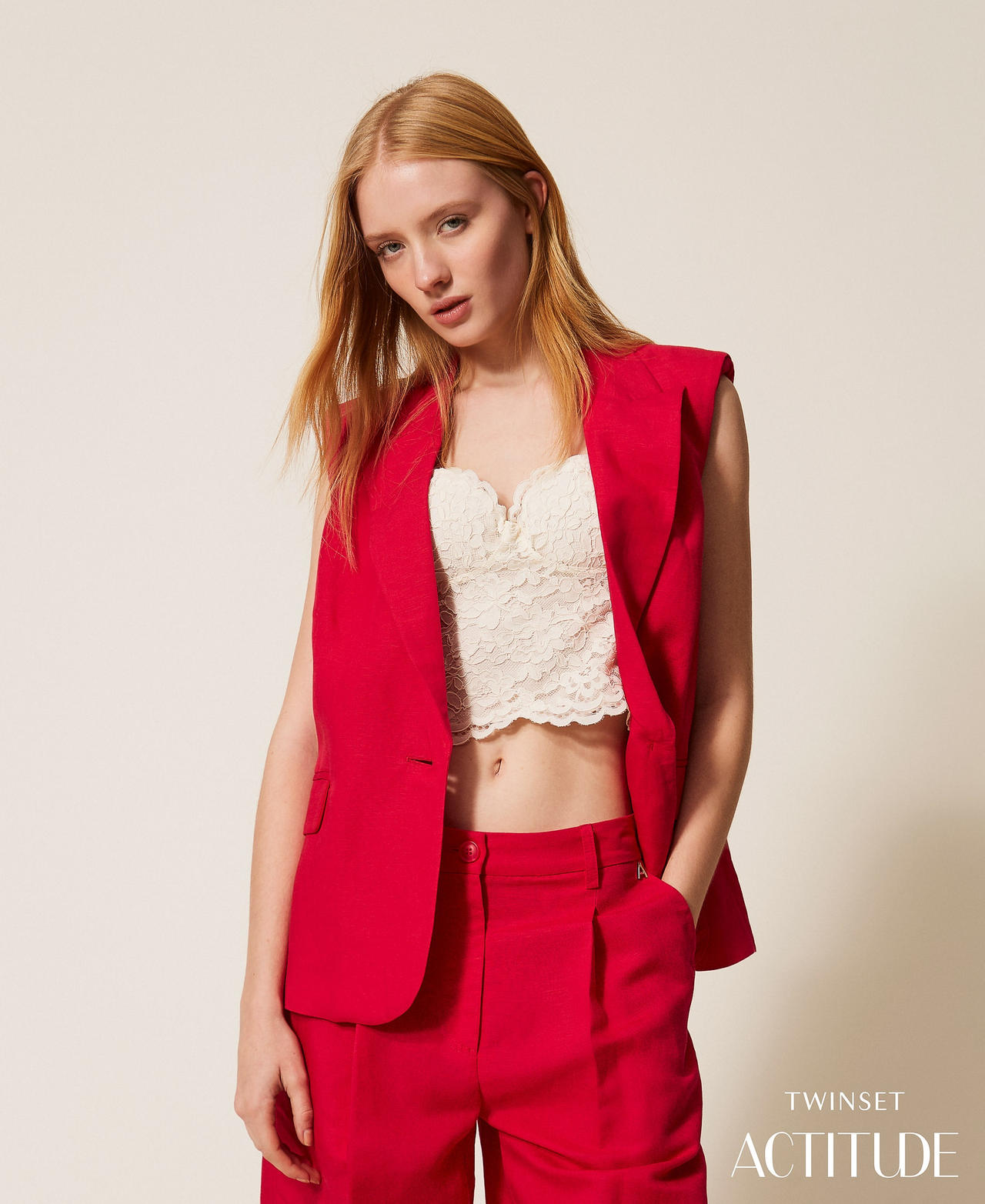Gilet in misto lino Rosso "Magenta" Donna 261AP2320_13160_PA