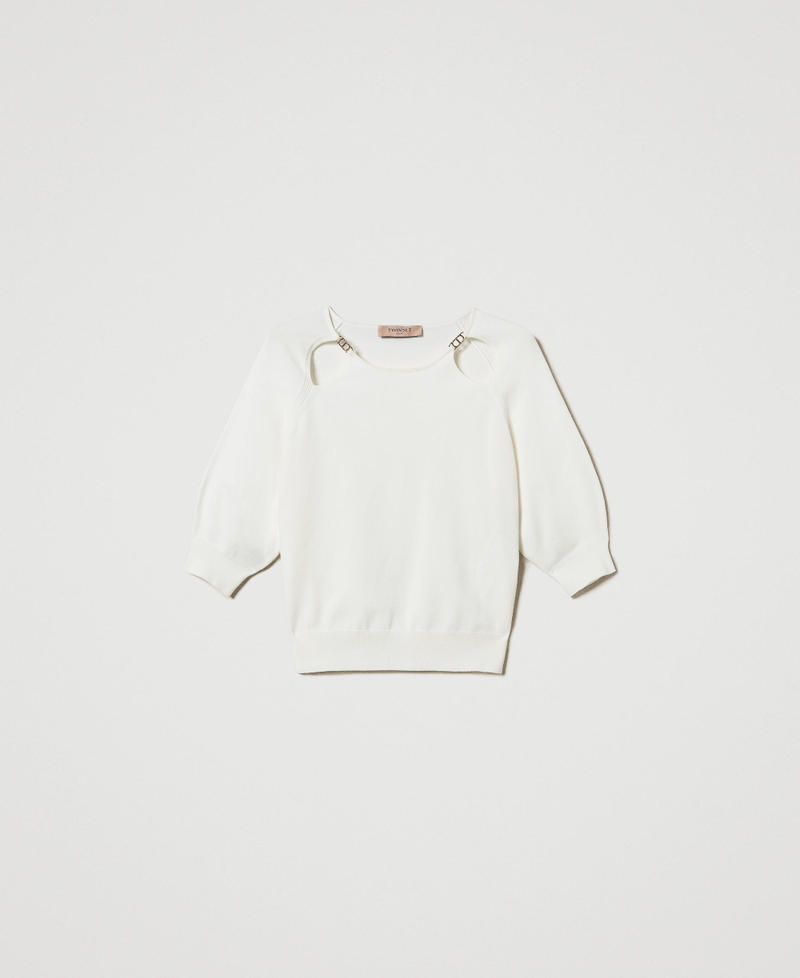 Pullover mit Cut-outs und Oval T Wei&szlig; Schnee Frau 251TP3490_00282_S0