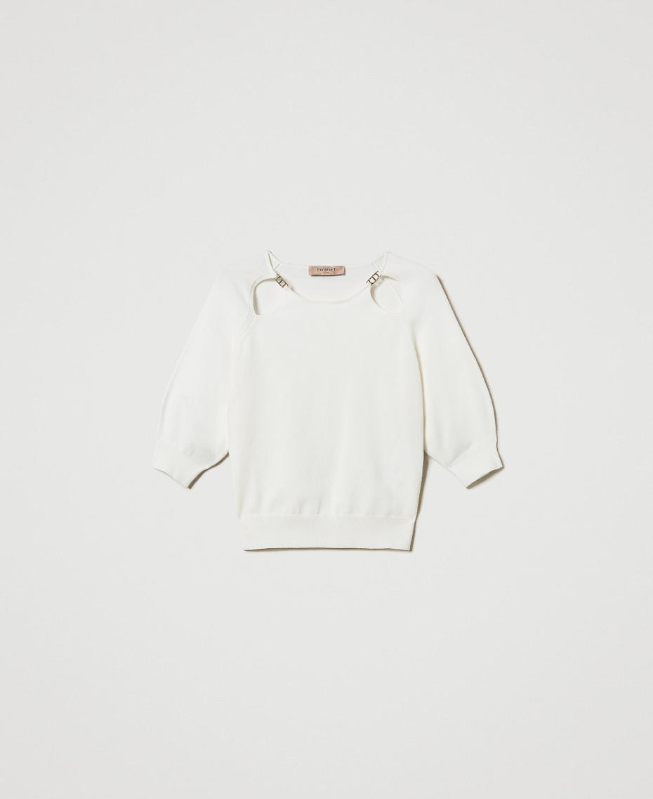 Pullover mit Cut-outs und Oval T Wei&szlig; Schnee Frau 251TP3490_00282_S0
