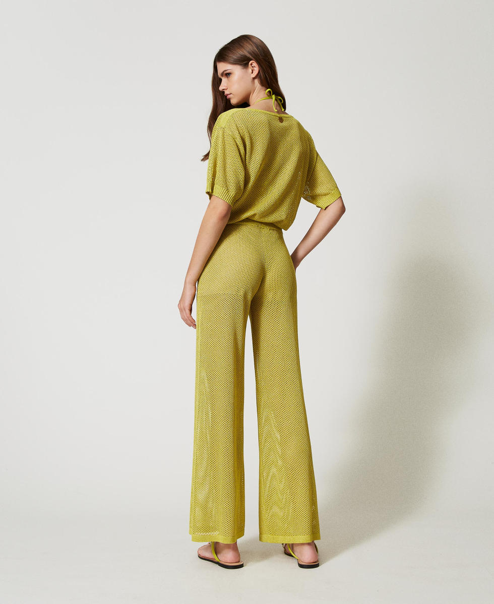 Wide leg open knit trousers Yellow Plum Woman 251LB3QCC_12124_03