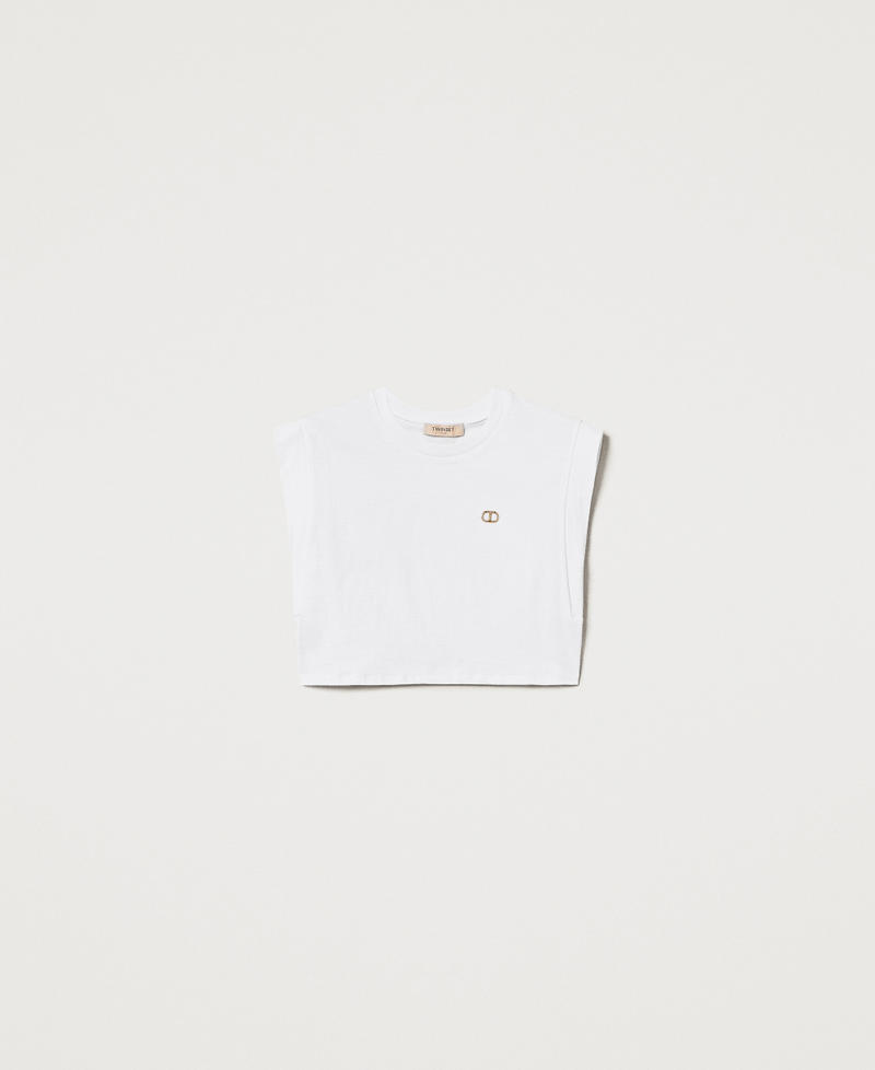 T-shirt cropped con logo Oval T di strass Bianco Donna 251TT2043_00001_S0