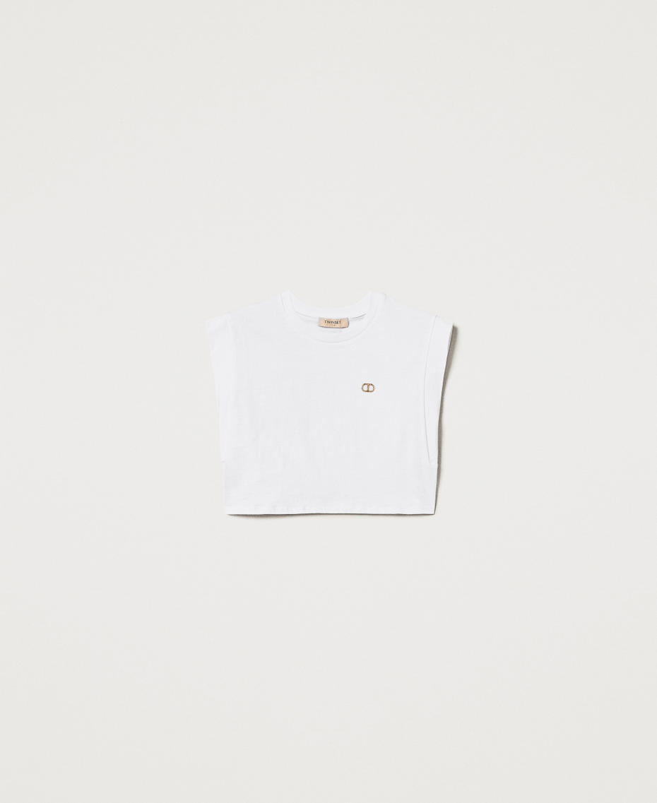 T-shirt cropped con logo Oval T di strass Bianco Donna 251TT2043_00001_S0
