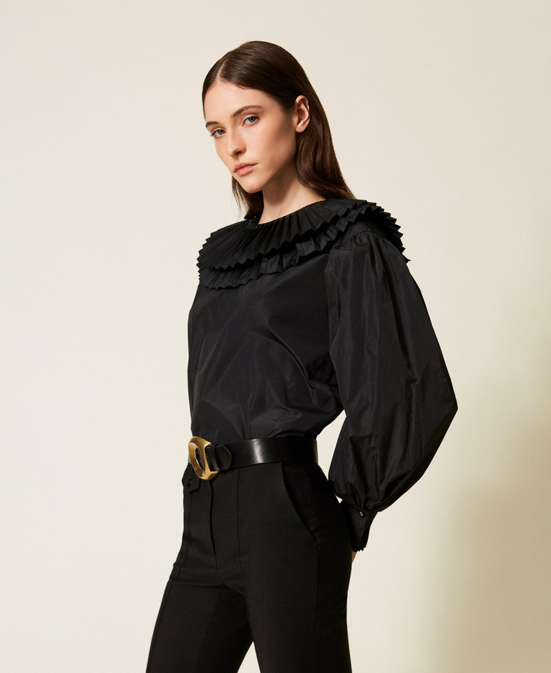 Taffeta shirt with flounces Black Woman 252TS2112_00006_02