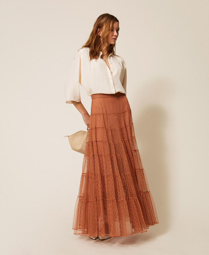 Falda larga de tul plumetis Marr&oacute;n &laquo;Mocha Mousse&raquo; Mujer 261TP2773_13168_01