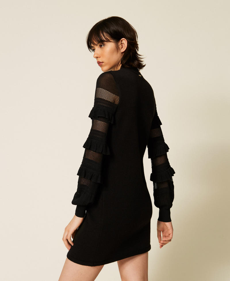 Short mesh knit dress with ruffles Black Woman 262TP3112_00006_02