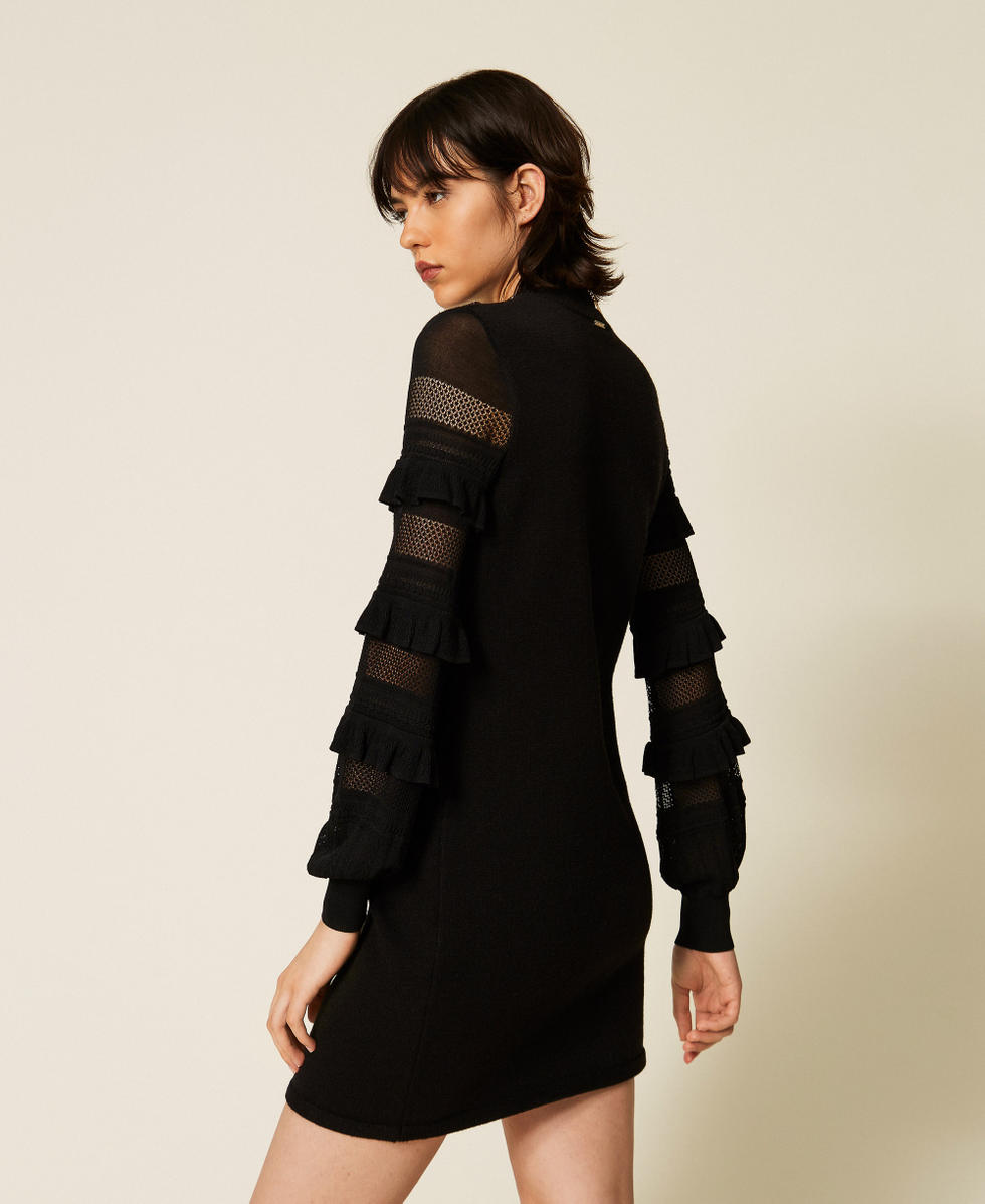 Short mesh knit dress with ruffles Black Woman 262TP3112_00006_02