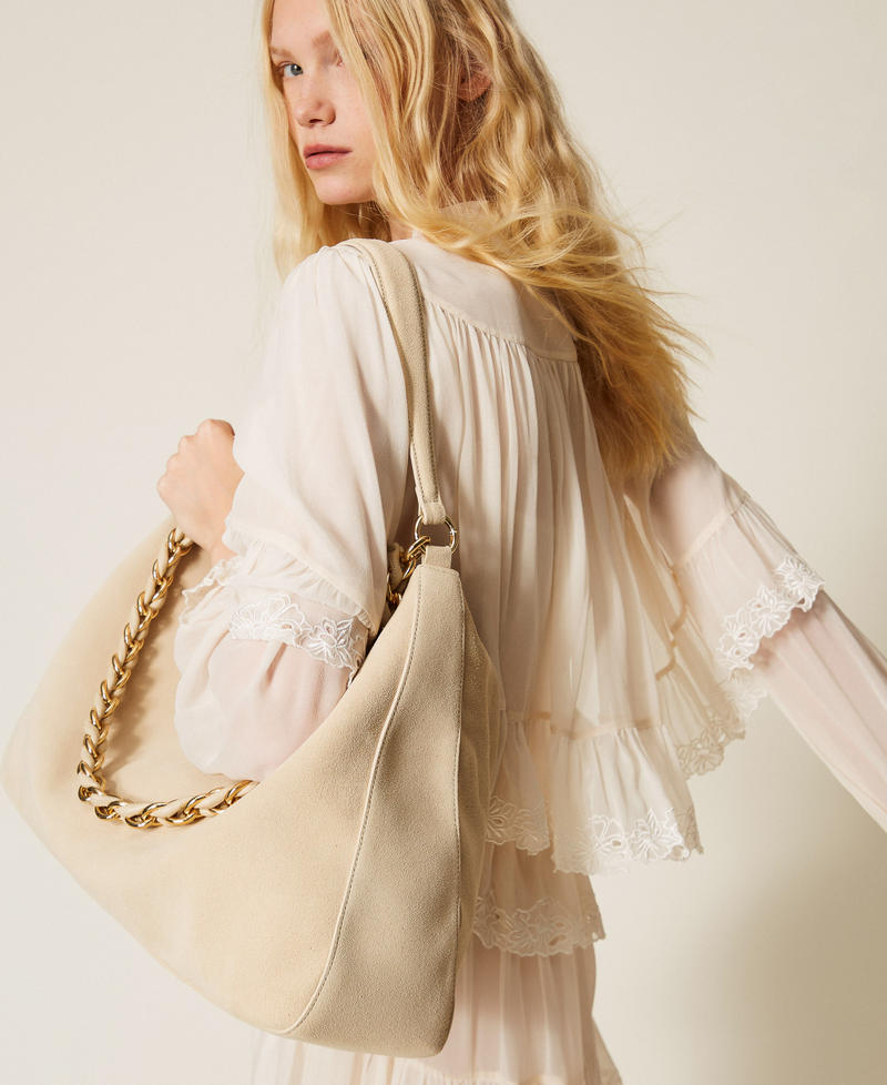 'Liliane' large suede bag "Parchment" Beige Woman 252TS8ECC_07222_T0