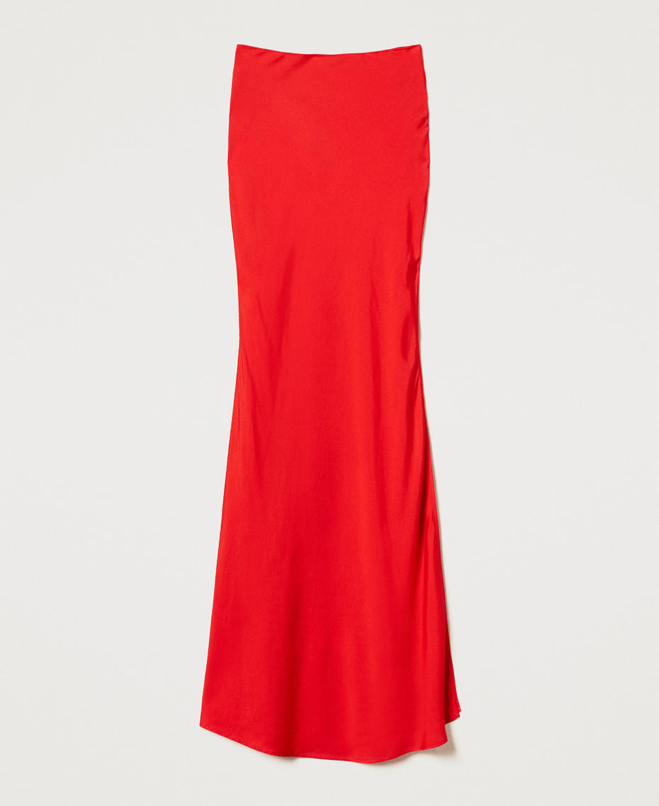 Gonna lunga in cr&ecirc;pe satin Hibiscus Red Donna 251TT2193_12365_S0