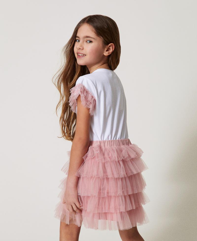 T-shirt with print and tulle skirt Two-tone Ice/Sweet Rose Girl 251GJ2QS2_12257_03