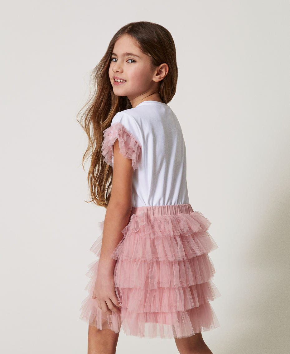 T-shirt with print and tulle skirt Two-tone Ice/Sweet Rose Girl 251GJ2QS2_12257_03