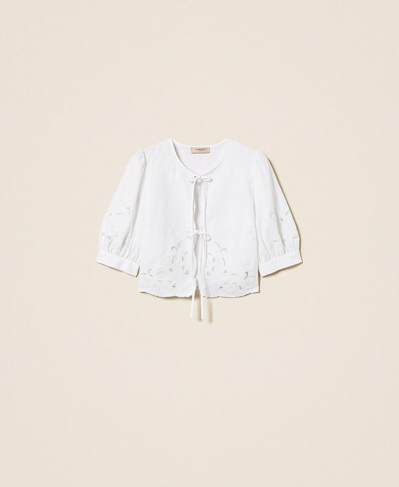 Camicia in lino e sangallo Bianco Donna 261TT2120_00001_S0