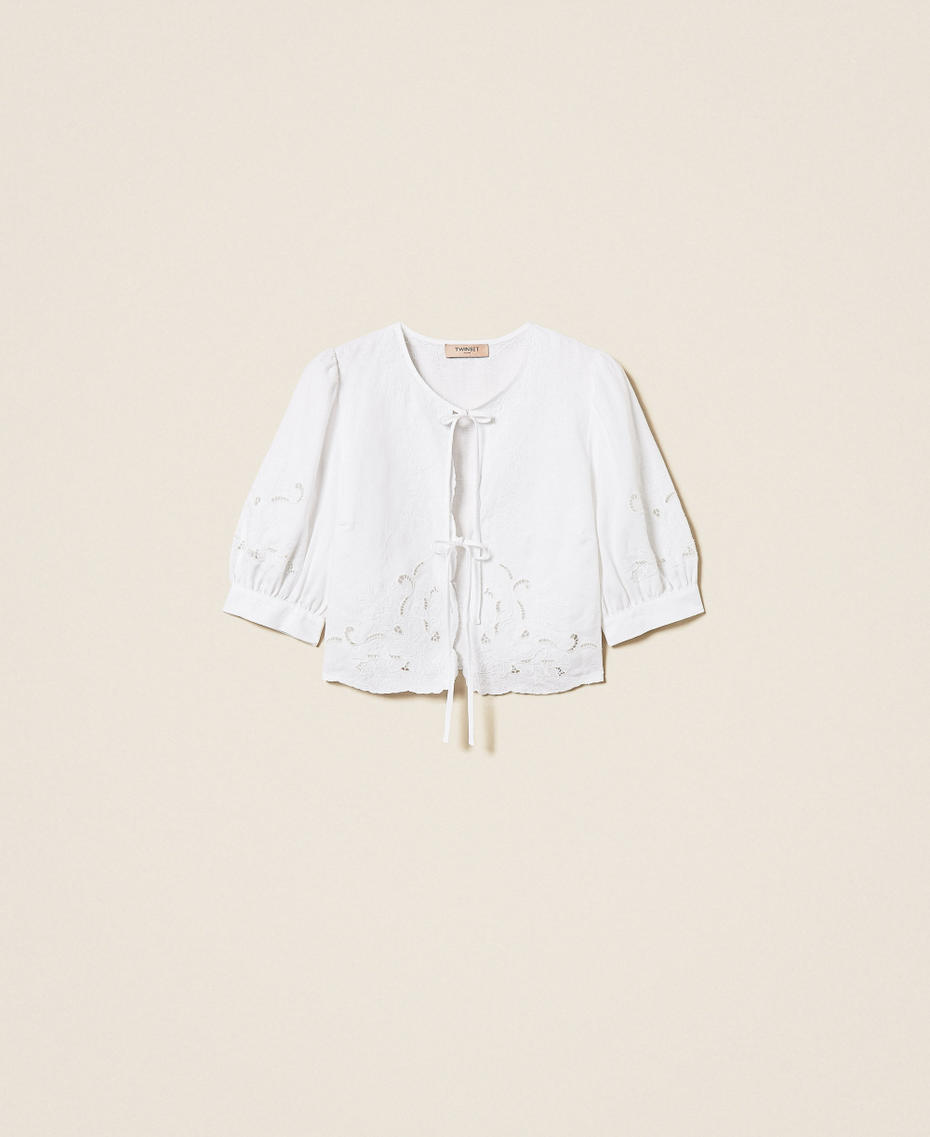 Camicia in lino e sangallo Bianco Donna 261TT2120_00001_S0