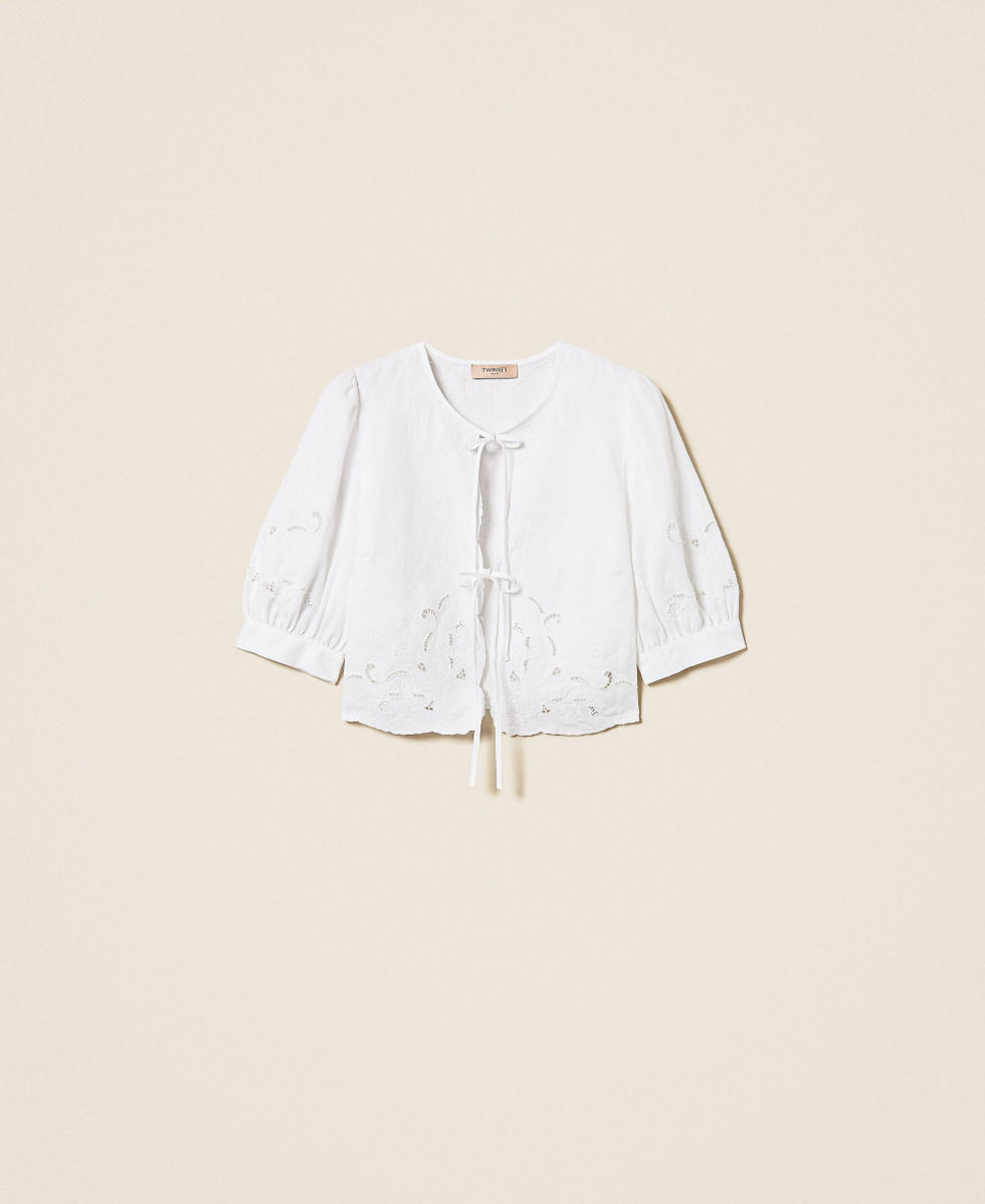 Linen and broderie anglaise shirt