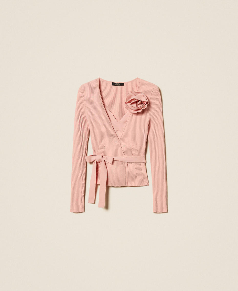 Knit cardigan and top set with brooch Pink Dancer Woman 261AP3105_10021_S0