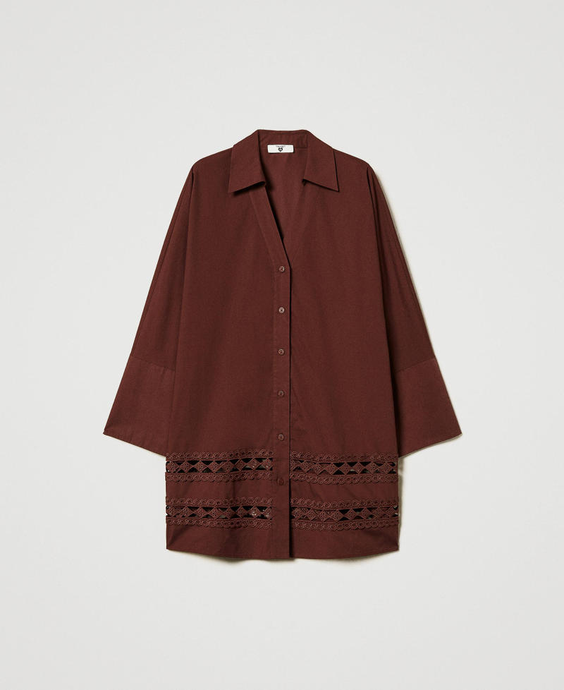 Poplin shirt with crochet detail Brown Stone Woman 251LB2KBB_12133_S0