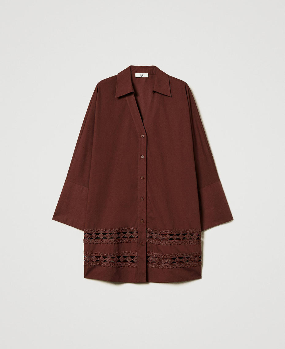 Poplin shirt with crochet detail Brown Stone Woman 251LB2KBB_12133_S0