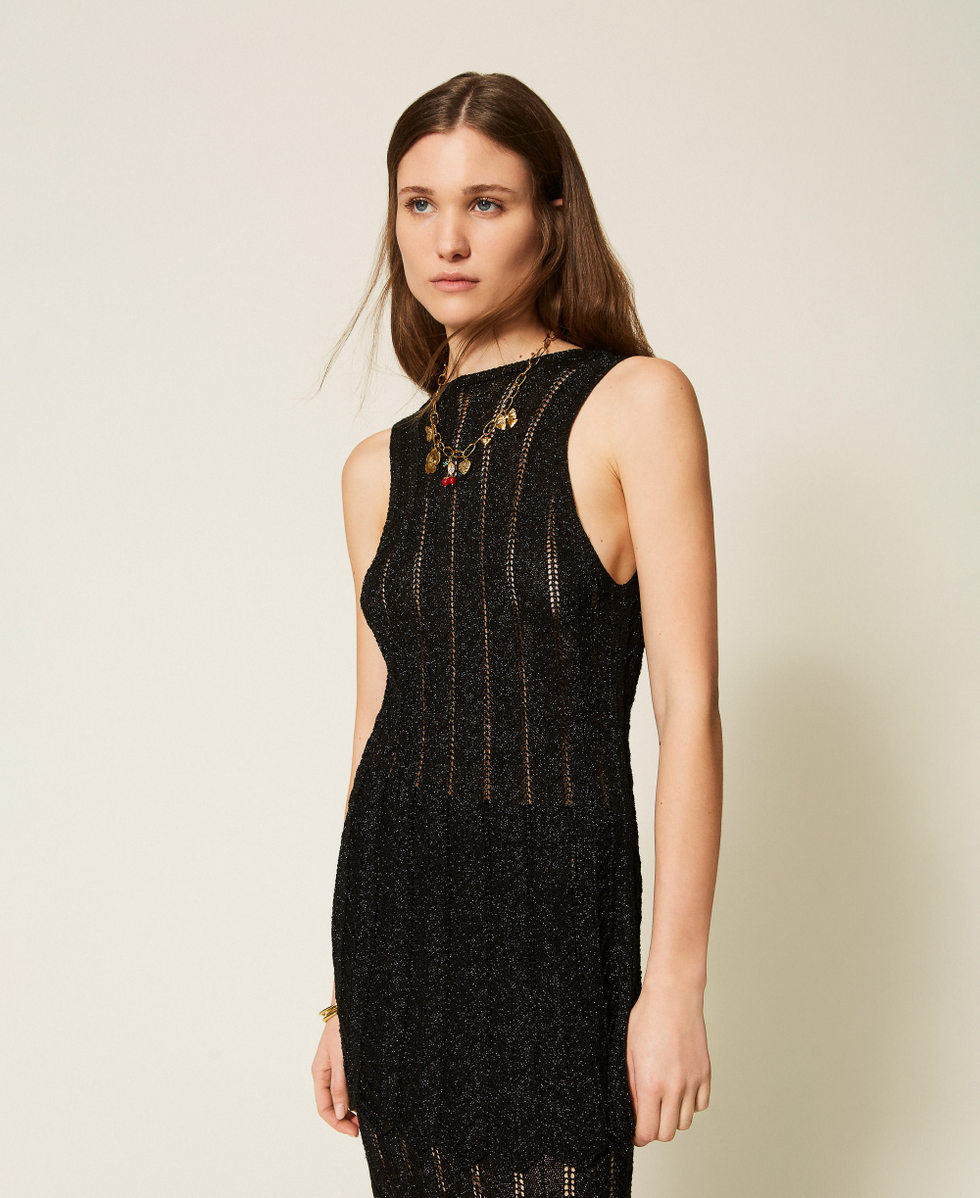 2-in-1-Strickweste Lurex Schwarz Frau 261TT3321_11646_05