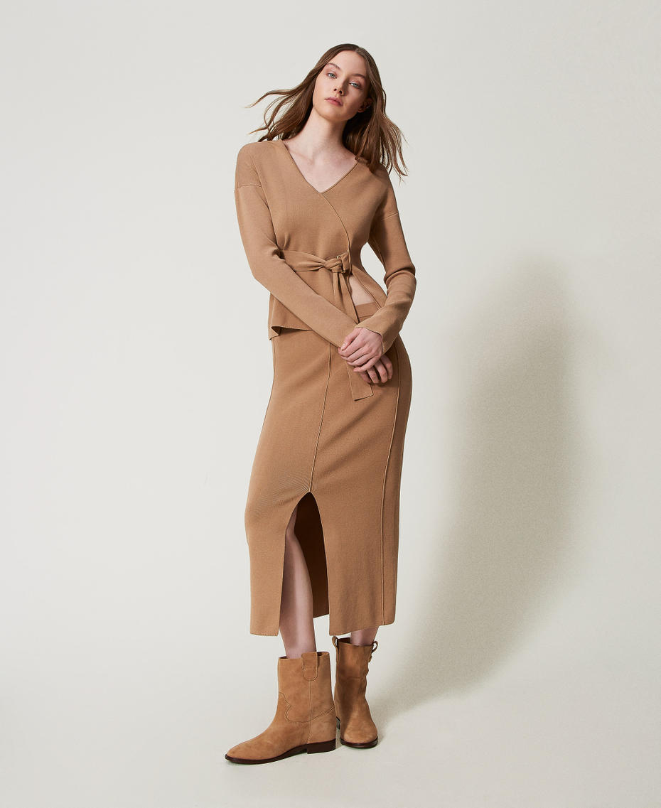 Bottines en cuir velours Chameau Femme 251TCP140_00044_0T