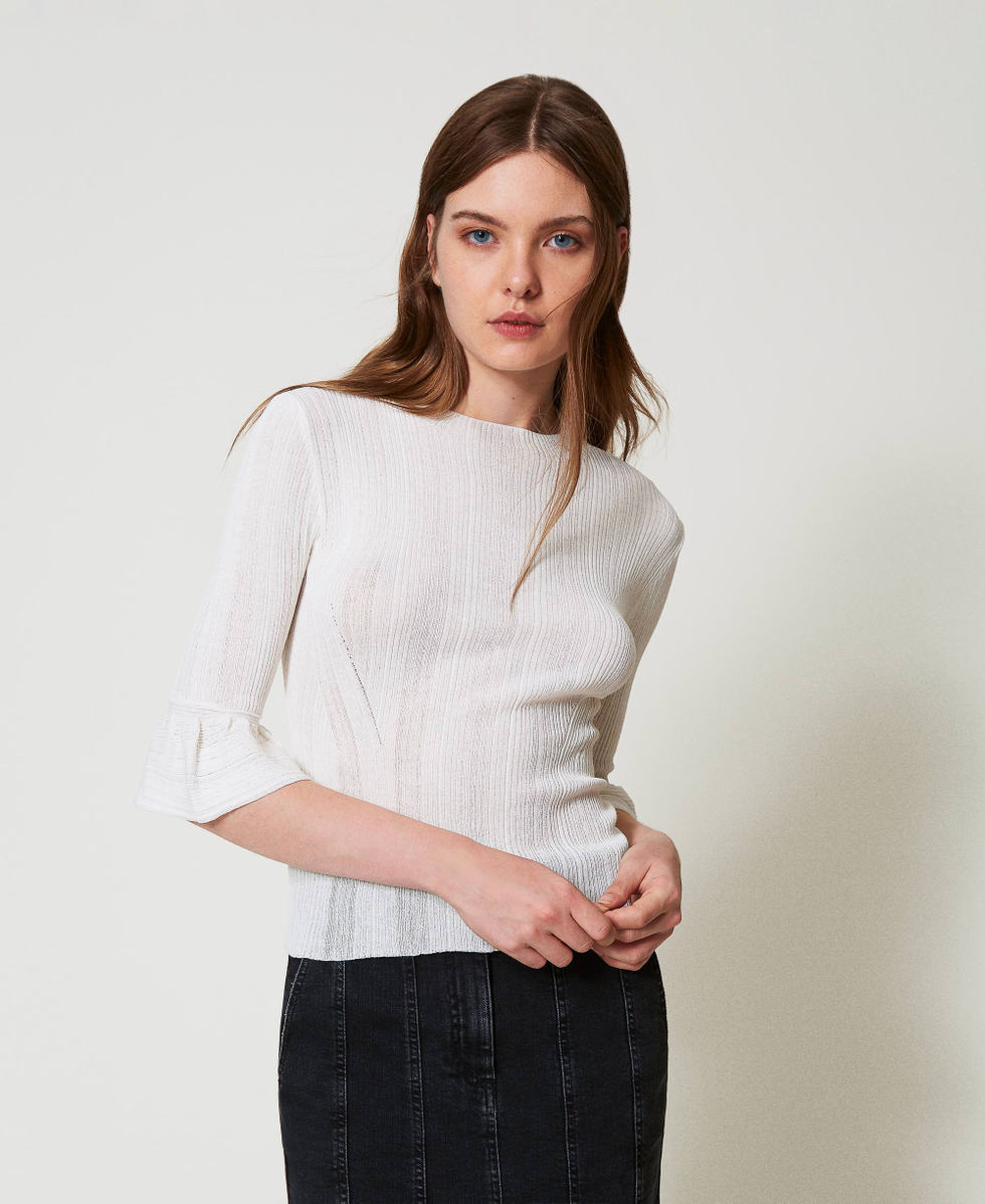 Fitted rib knit jumper with ruffles