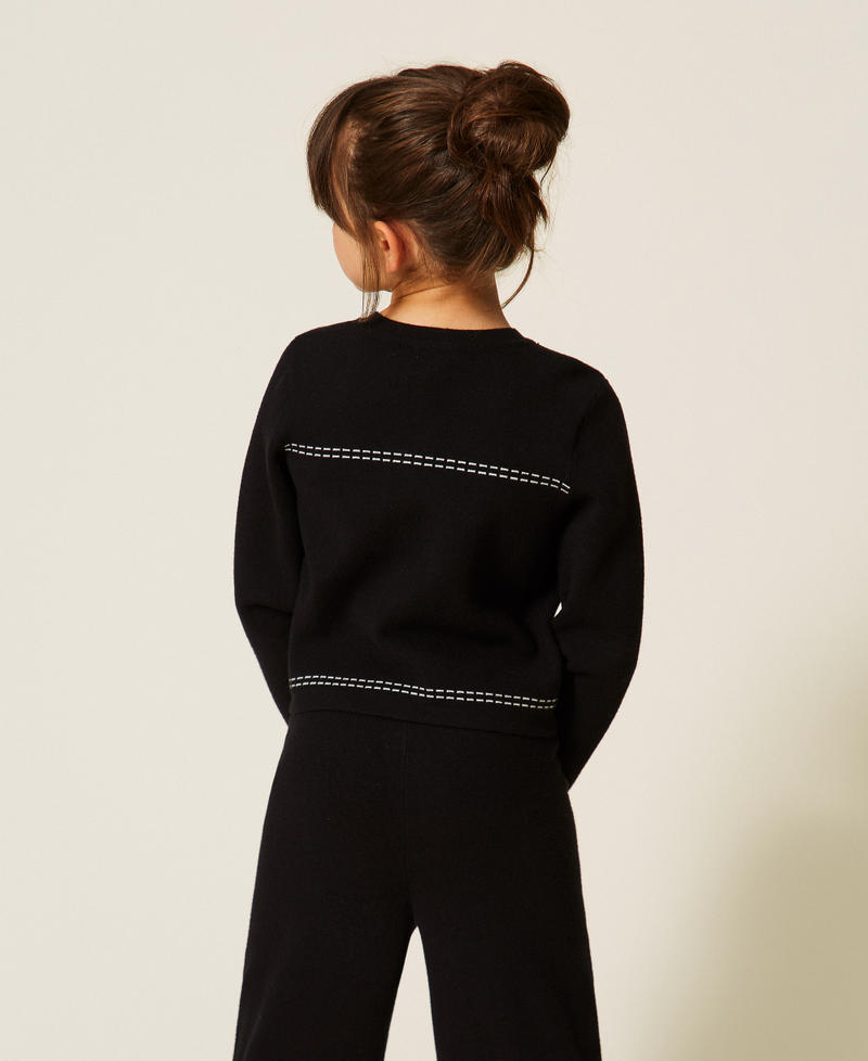 Knitted jacket with stitching Black/"Snow" White Stitching Girl 262GJ3020_13894_03