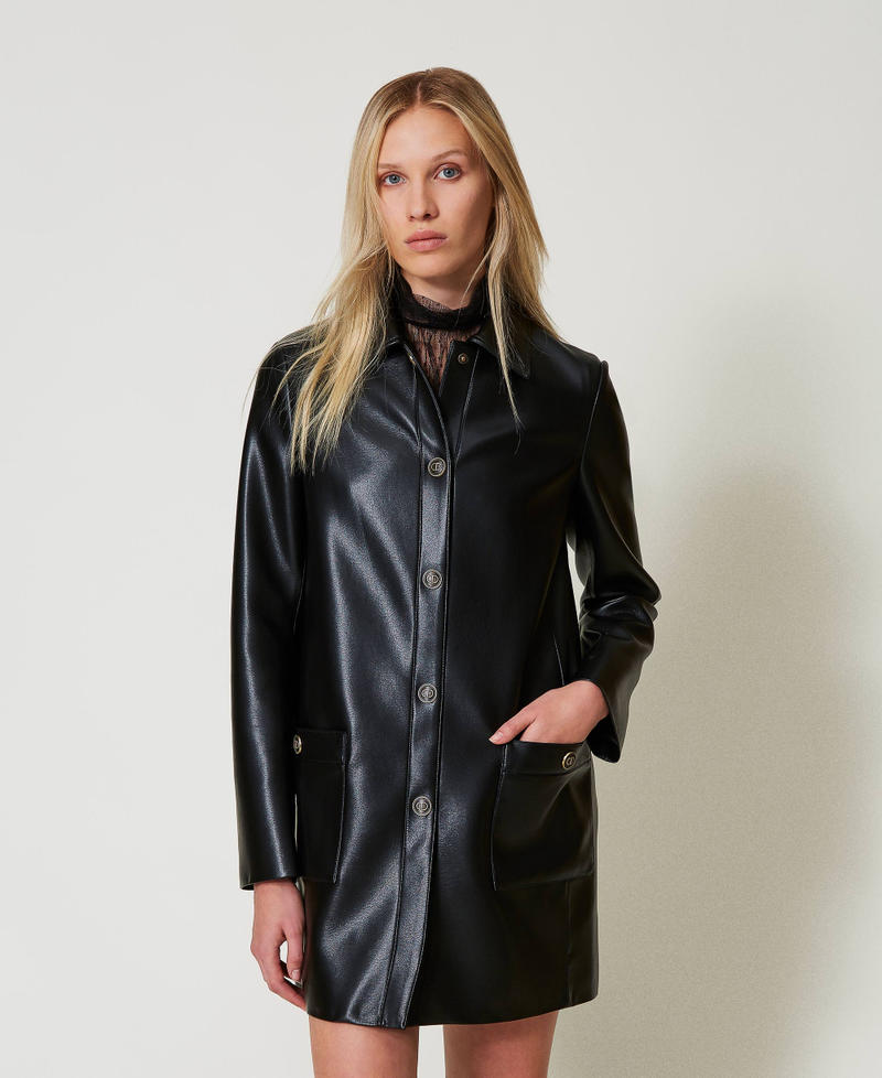 Faux nappa leather trench coat with logo buttons Black Woman 251TP2350_00006_04