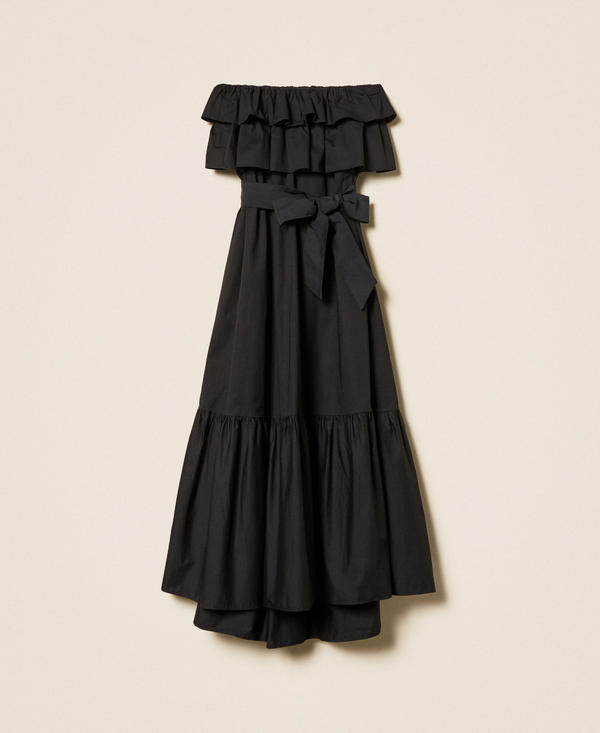 Off-shoulder long poplin dress