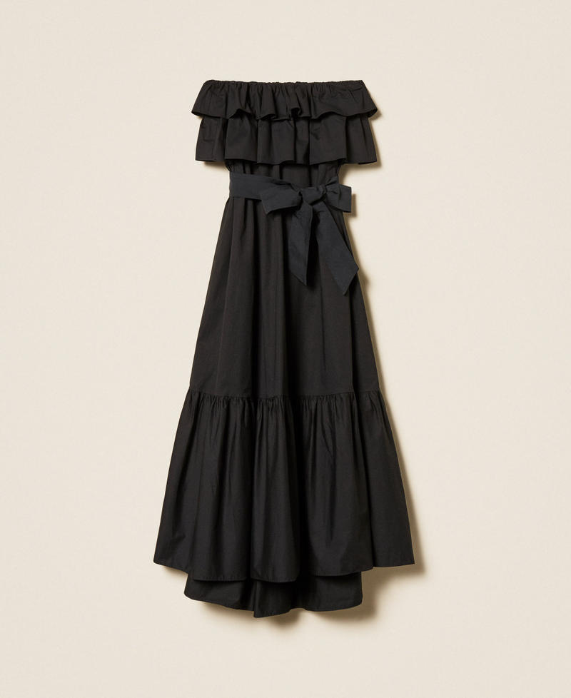 Off-shoulder long poplin dress Black Woman 261AP2133_00006_S0