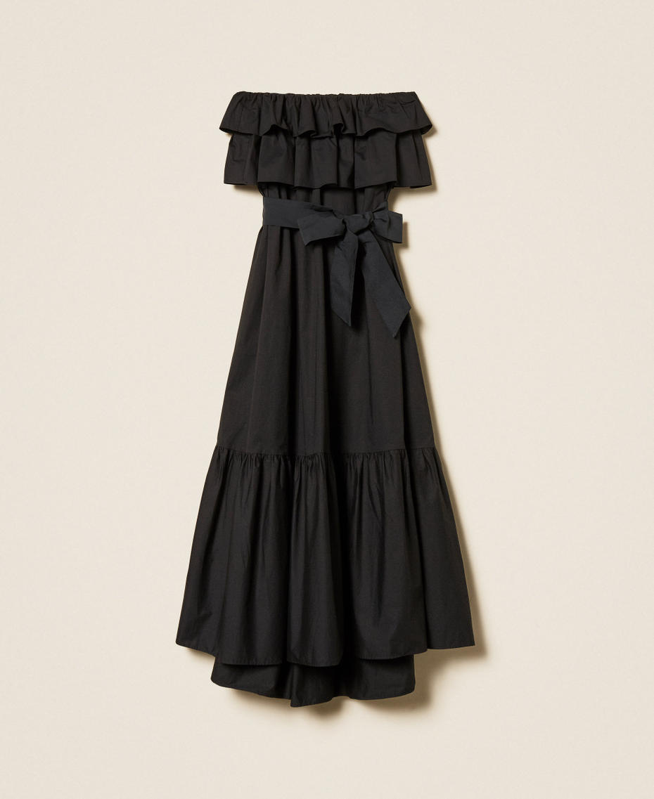 Off-shoulder long poplin dress Black Woman 261AP2133_00006_S0