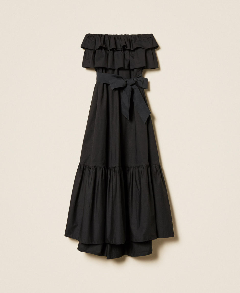 Off-shoulder long poplin dress Black Woman 261AP2133_00006_S0