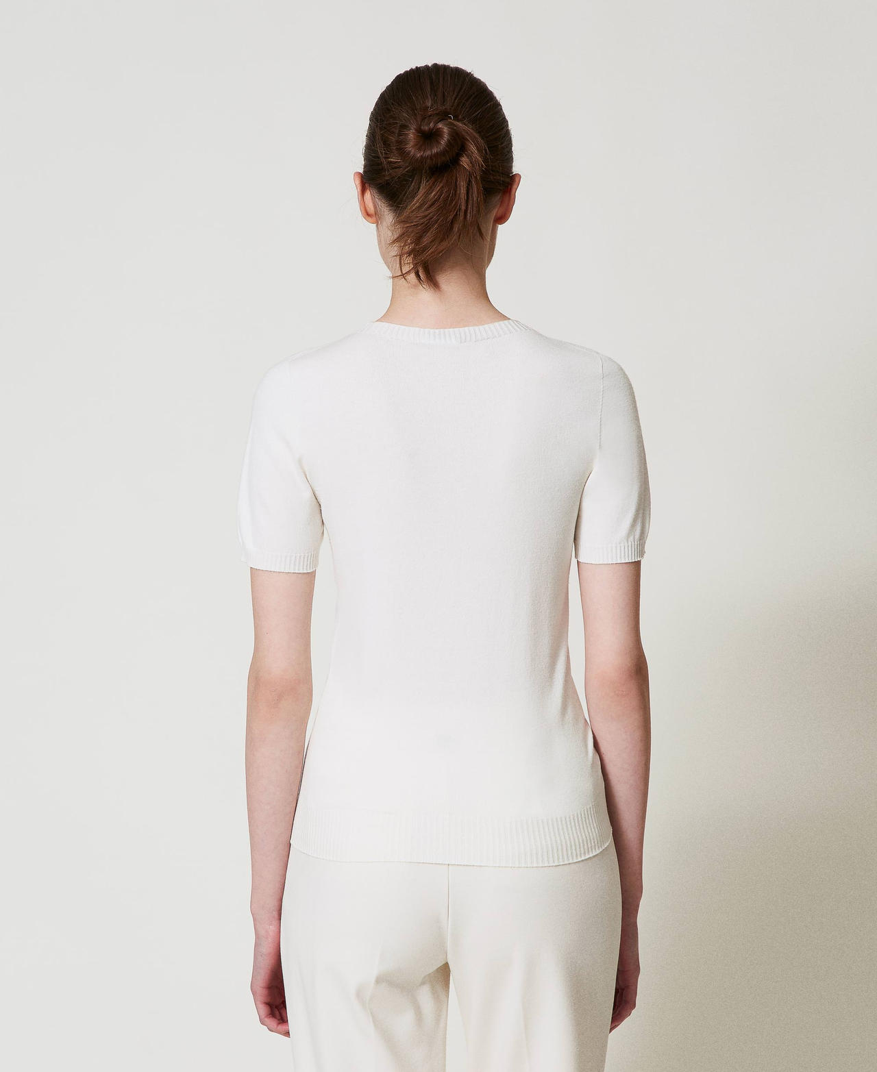 Turtleneck jumper with Oval T logo White Snow Woman 251TP3430_00282_03