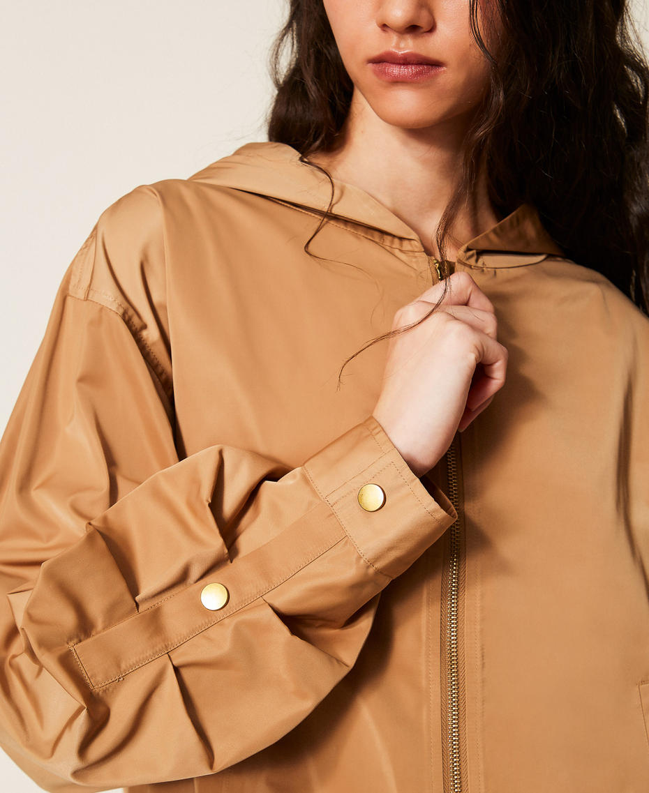 Taffeta jacket with pleats Walnut Beige Woman 261LL2RAA_13302_04