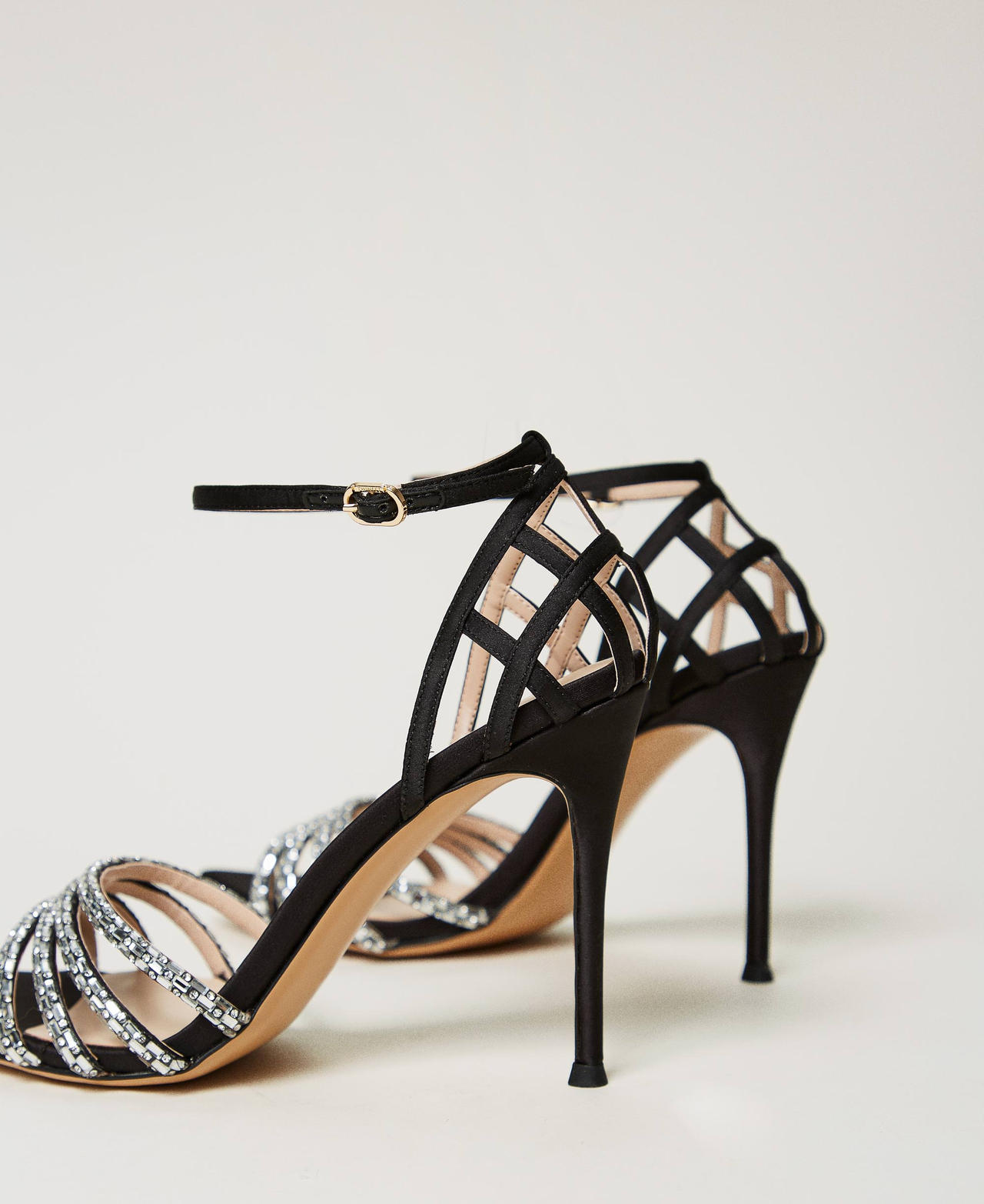 High-heeled cage sandals with rhinestones Black Woman 251TGT112_00006_03