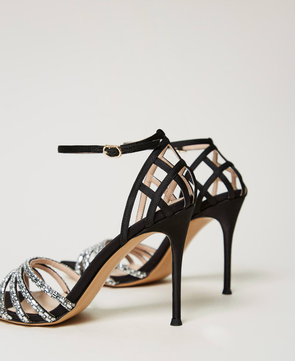 Sandales cage montantes avec strass Noir Femme 251TGT112_00006_03