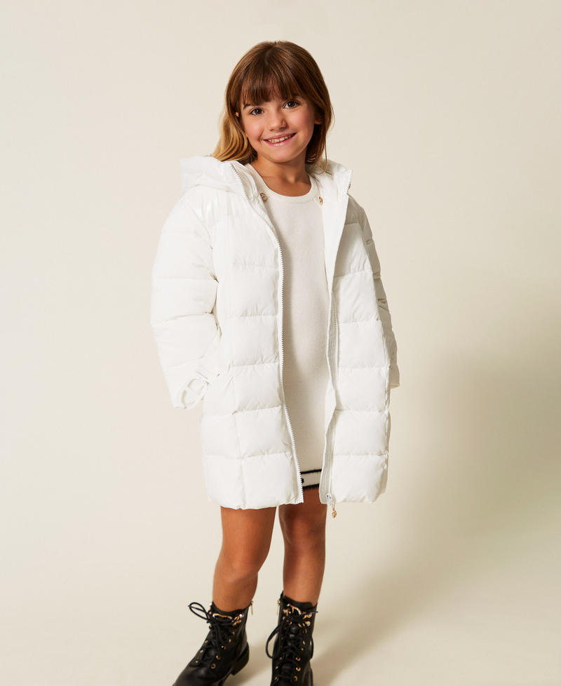 Girls' short knit dress with buttons Two tone Off White/Black Girl 252GB3024_10973_T0