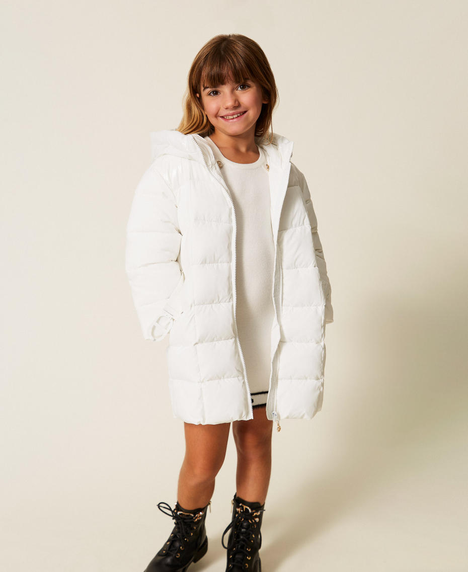 Girls' short knit dress with buttons Two tone Off White/Black Girl 252GB3024_10973_T0