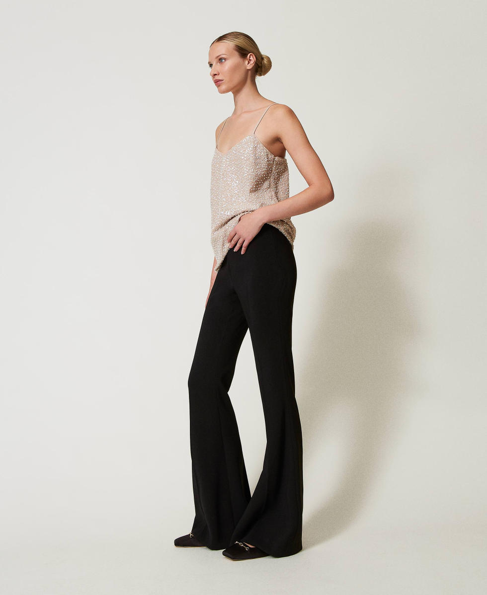 Pantalon evase en crepe fluide Femme Noir TWINSET Milano