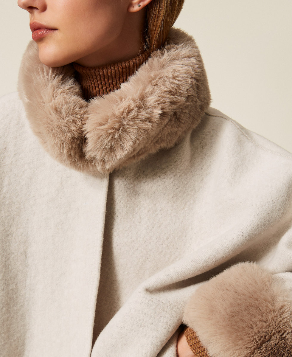 Poncho en drap et fausse fourrure Blanc Neige Femme 252TO5130_00282_06