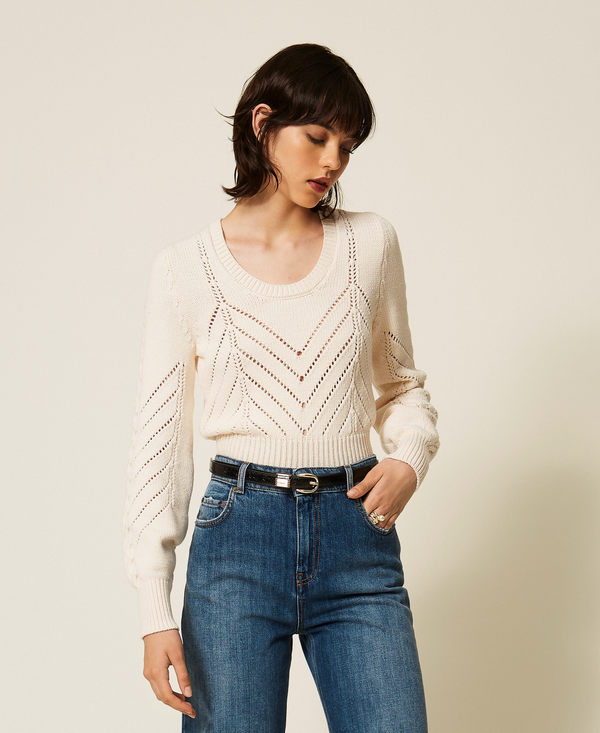 Cropped wool blend jumper with chevron design
