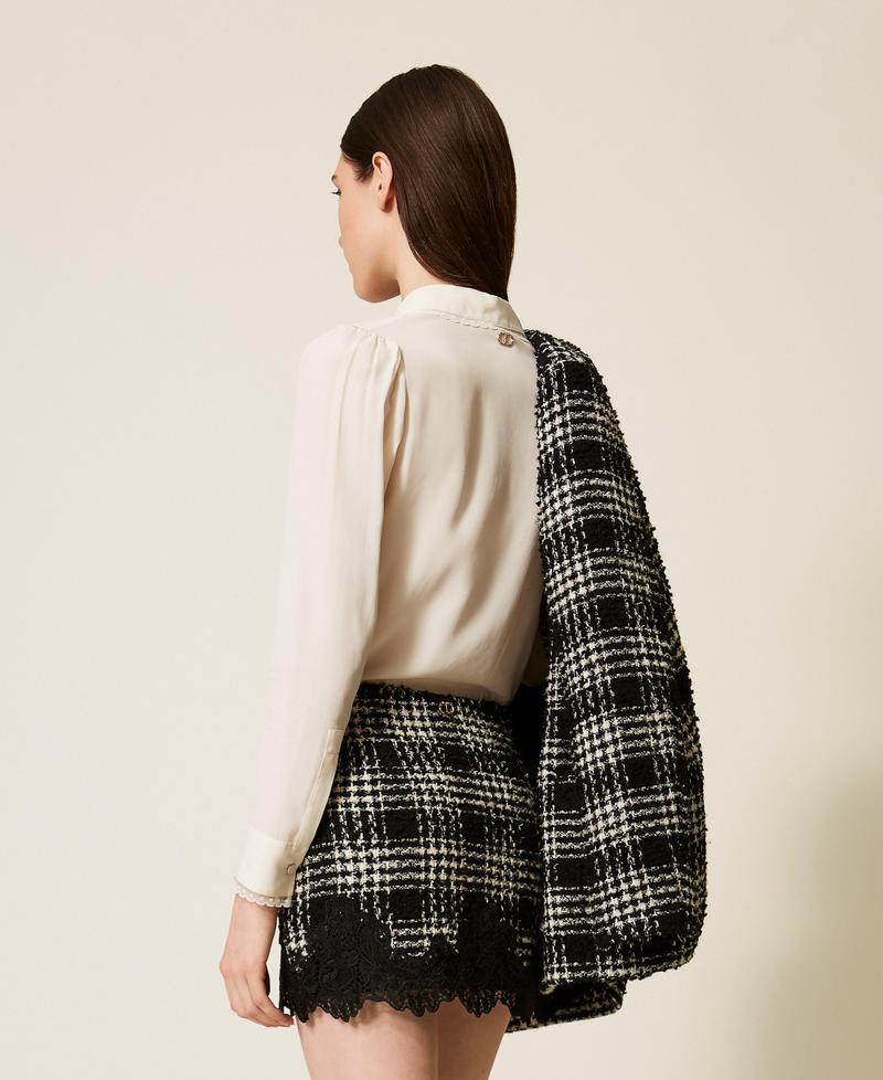 Bouclé check miniskirt Black/Snow White Big Check Woman 252TT2112_12876_03